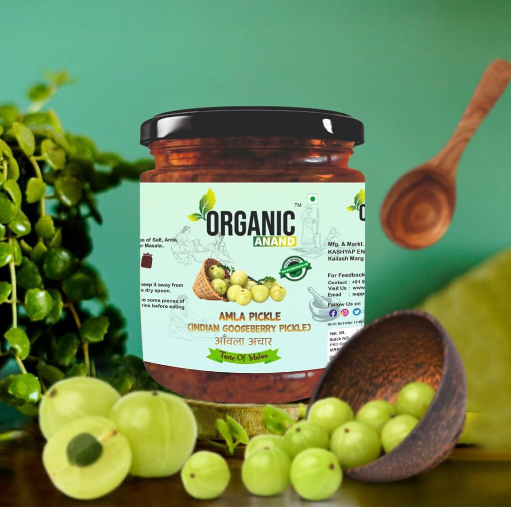 organic anand homemade amla pickle 500gm traditional indian gooseberry ka achaar with neemwood spoon flavourful, delicious taste