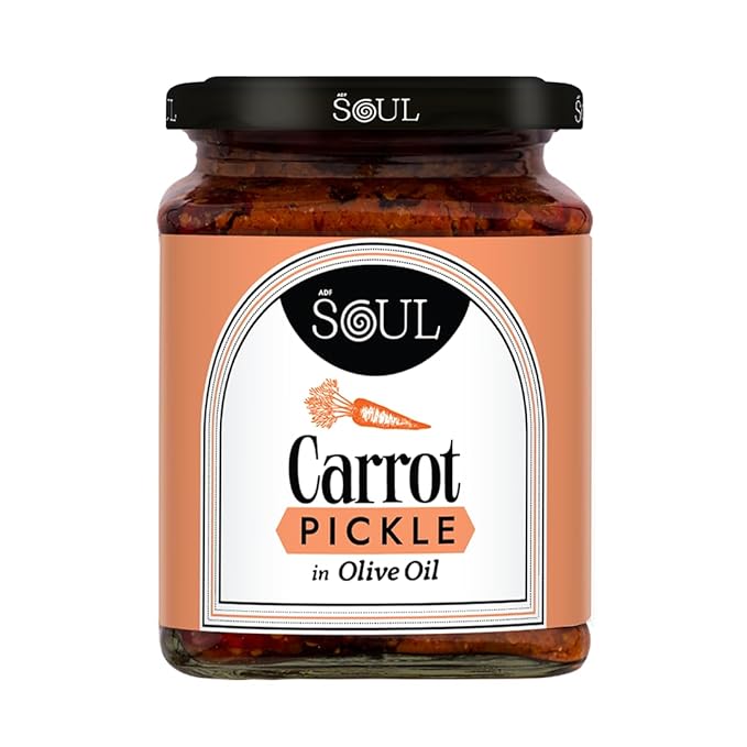 click to see full view adf soul carrot pickle in 100% olive oil. lightly spiced and perfectly tangy, this pickle adds a fresh, flavorful twist to your meals | 265g