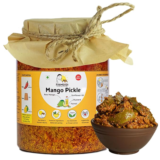farm didi mango pickle 1kg | homemade mango pickles | traditional aam ka achar | less oil | handmade dry sukha aam ka achar in fresh | organic methods used | no chemical preservatives