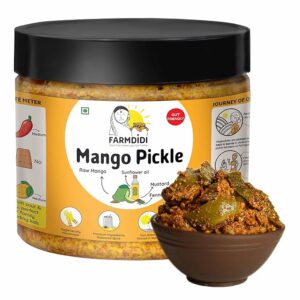 farmdidi mango pickle 325g homemade | traditional indian achar | less oil aam ka achar home made pickle in fresh | dry sukha aam ka achaar made with organic methods & preservative free