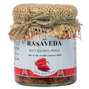 the rasaveda king chilli pickle, 150g bhut jolokia pickle ghost pepper from nagaland | raja mircha